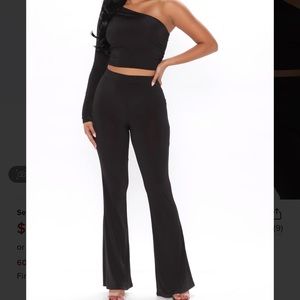 2 Piece Pant Set - Black - Size Small - One Shoulder Flare Pants